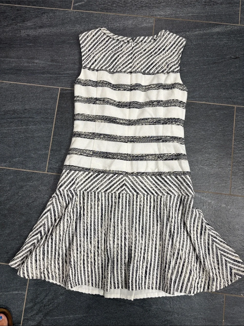 J crew “tweed” Sleeveless Black & White Striped Drop-Waist Dress